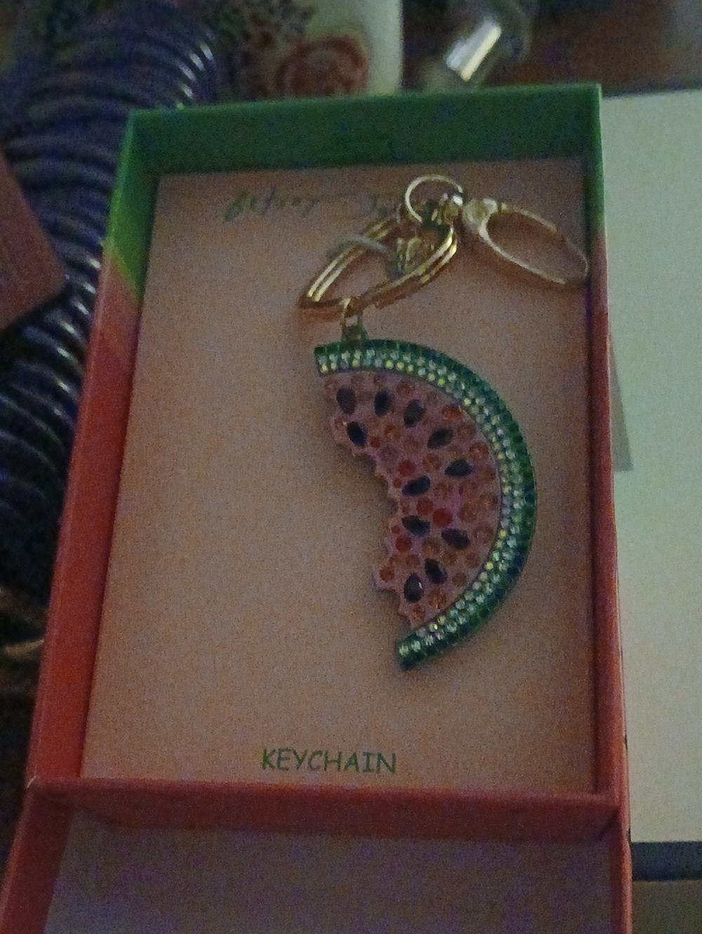 Betsey Johnson Watermelon Slice Crystal Keychain - NWT